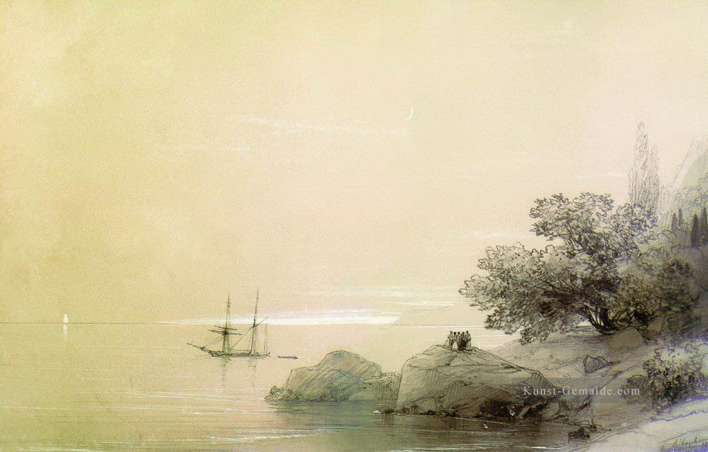 Meer gegen einen felsigen Ufer 1851 Verspielt Ivan Aiwasowski makedonisch Ölgemälde